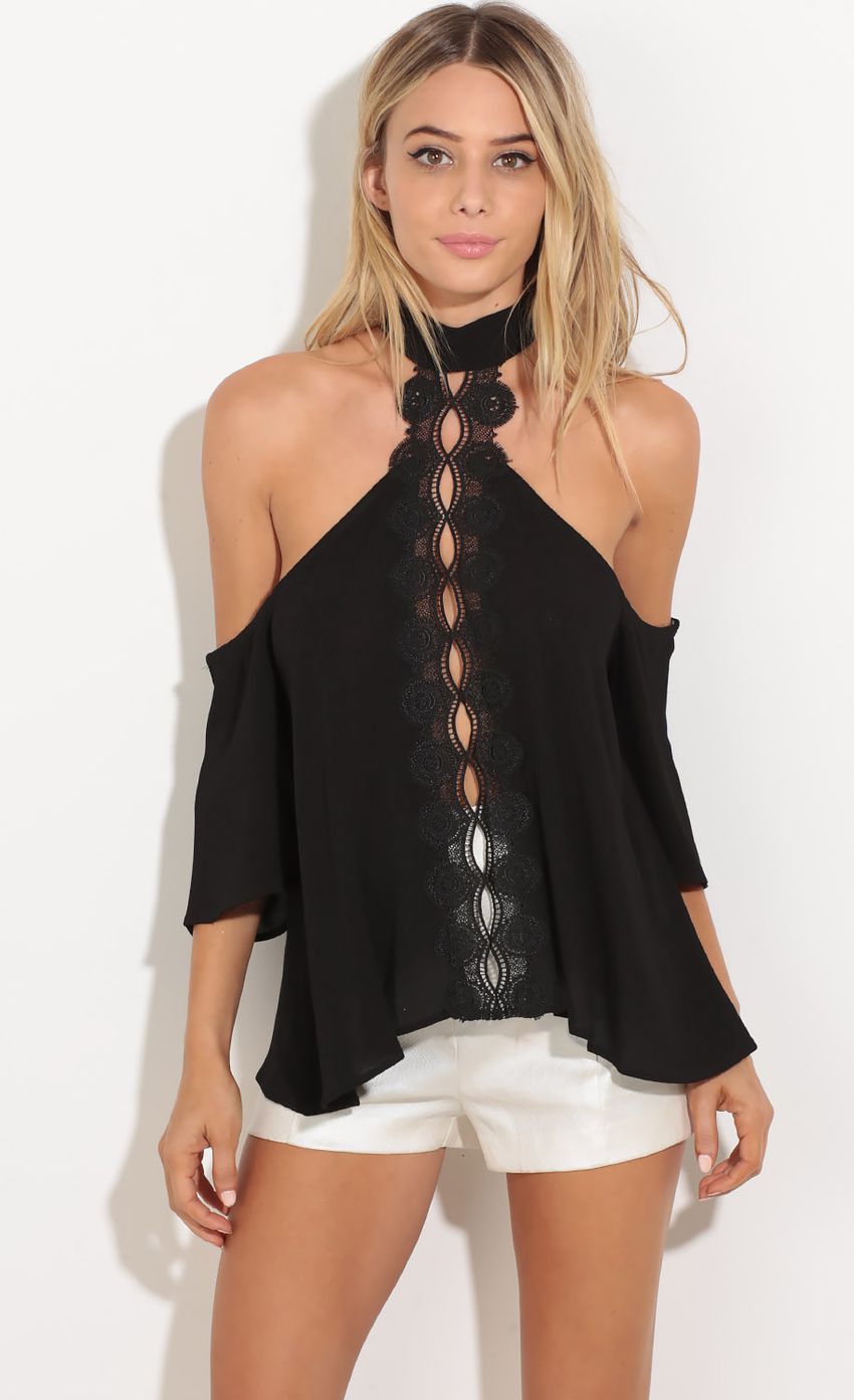 Picture Crochet Detail Open Shoulder Top In Black. Source: https://media-img.lucyinthesky.com/data/Oct16_1/850xAUTO/0Y5A1766.JPG