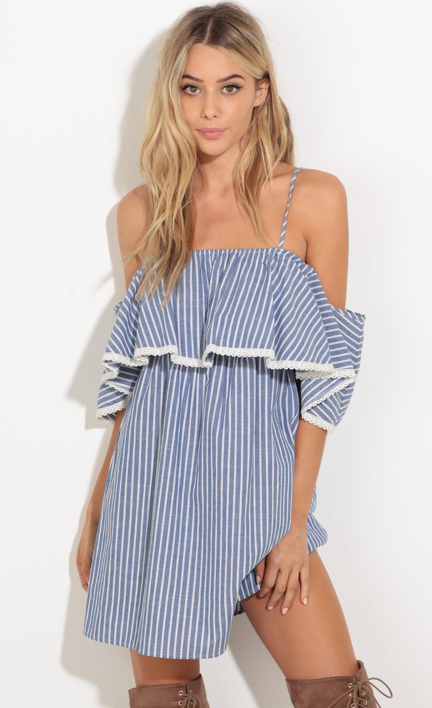 Picture Stripped Open Shoulder Dress In Blue. Source: https://media-img.lucyinthesky.com/data/Oct16_1/850xAUTO/0Y5A7170.JPG