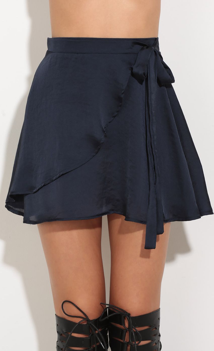 Picture Satin Wrap Mini Skirt In Navy Blue. Source: https://media-img.lucyinthesky.com/data/Oct16_2/850xAUTO/0Y5A0325.JPG