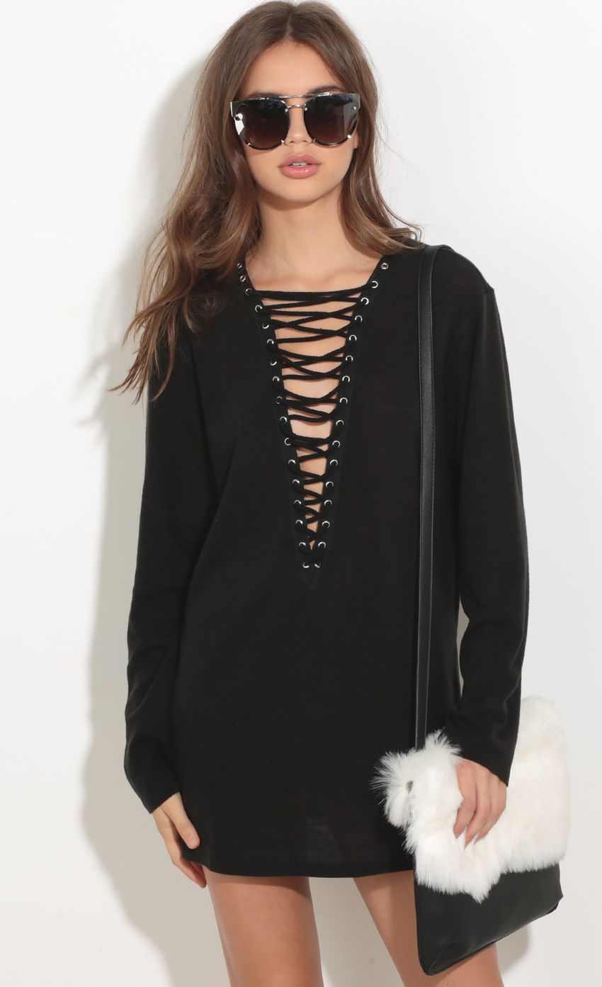 Picture Plunge Lace-Up Top In Black. Source: https://media-img.lucyinthesky.com/data/Oct16_2/850xAUTO/0Y5A13601.JPG