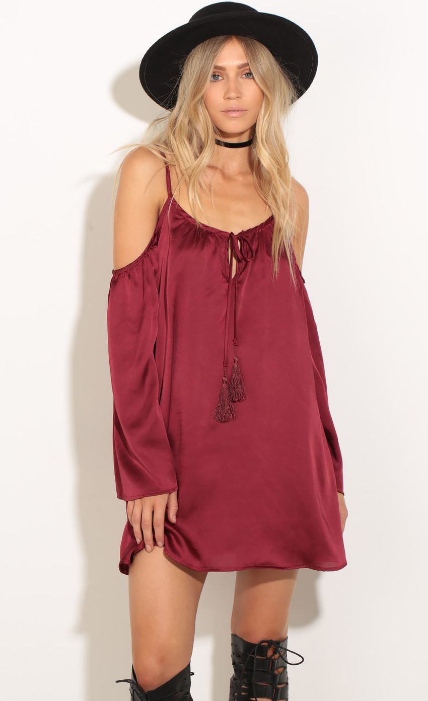 Picture Satin Tassel Dress In Wine. Source: https://media-img.lucyinthesky.com/data/Oct16_2/850xAUTO/0Y5A6875.JPG