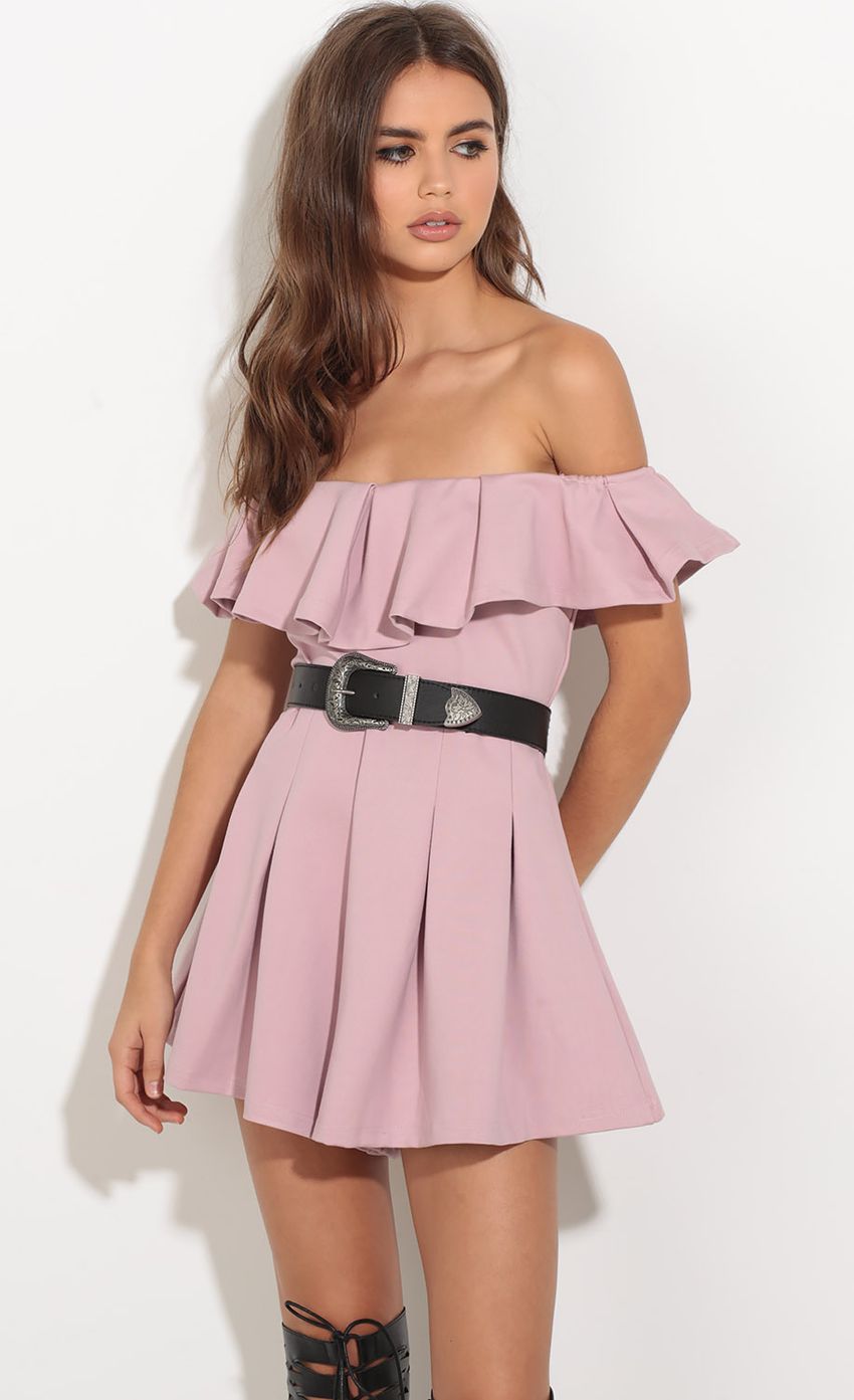 Picture Off The Shoulder Pleated Romper In Pink. Source: https://media-img.lucyinthesky.com/data/Oct16_2/850xAUTO/0Y5A8516.JPG