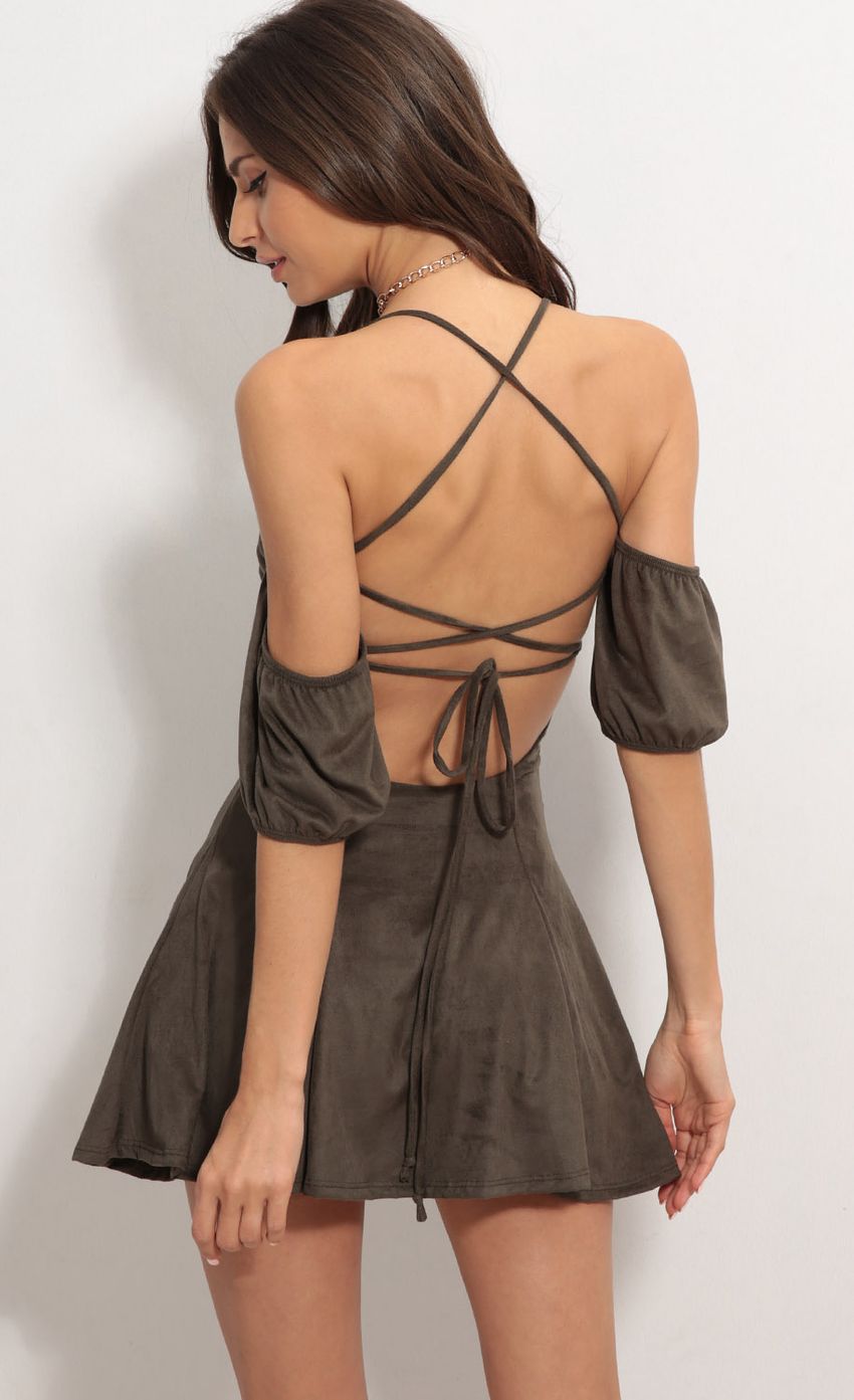 Picture Destiny A-line Tie-back Dress In Olive. Source: https://media-img.lucyinthesky.com/data/Oct17_2/850xAUTO/0Y5A9373.JPG