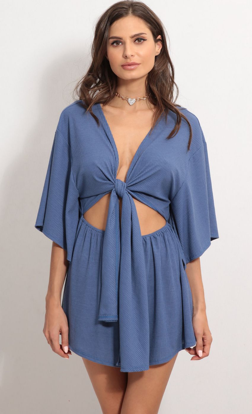 Picture Sunkiss Front Tie Romper In Slate Blue. Source: https://media-img.lucyinthesky.com/data/Oct17_2/850xAUTO/0Y5A9384.JPG