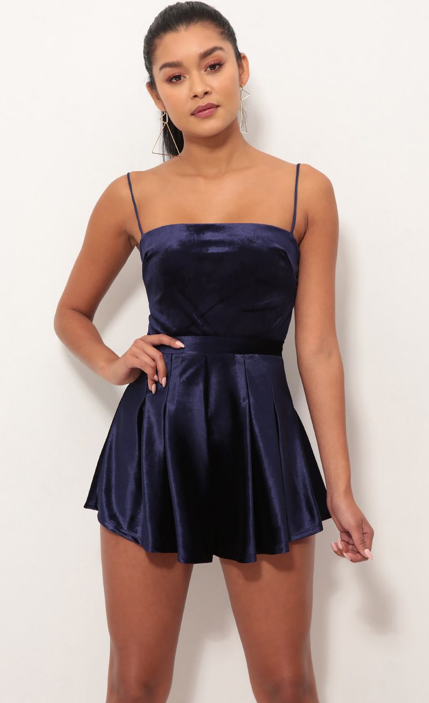 Picture Bella Velvet Romper In Navy. Source: https://media-img.lucyinthesky.com/data/Oct18_1/850xAUTO/0Y5A2366S.JPG