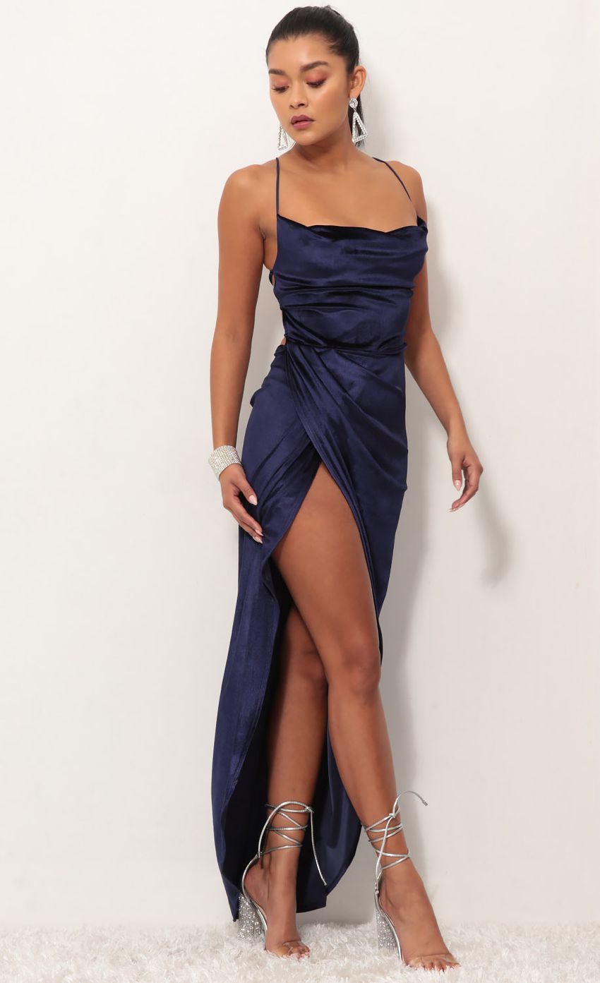 Picture Velvet Maxi Dress in Navy Blue. Source: https://media-img.lucyinthesky.com/data/Oct18_1/850xAUTO/0Y5A3585.JPG