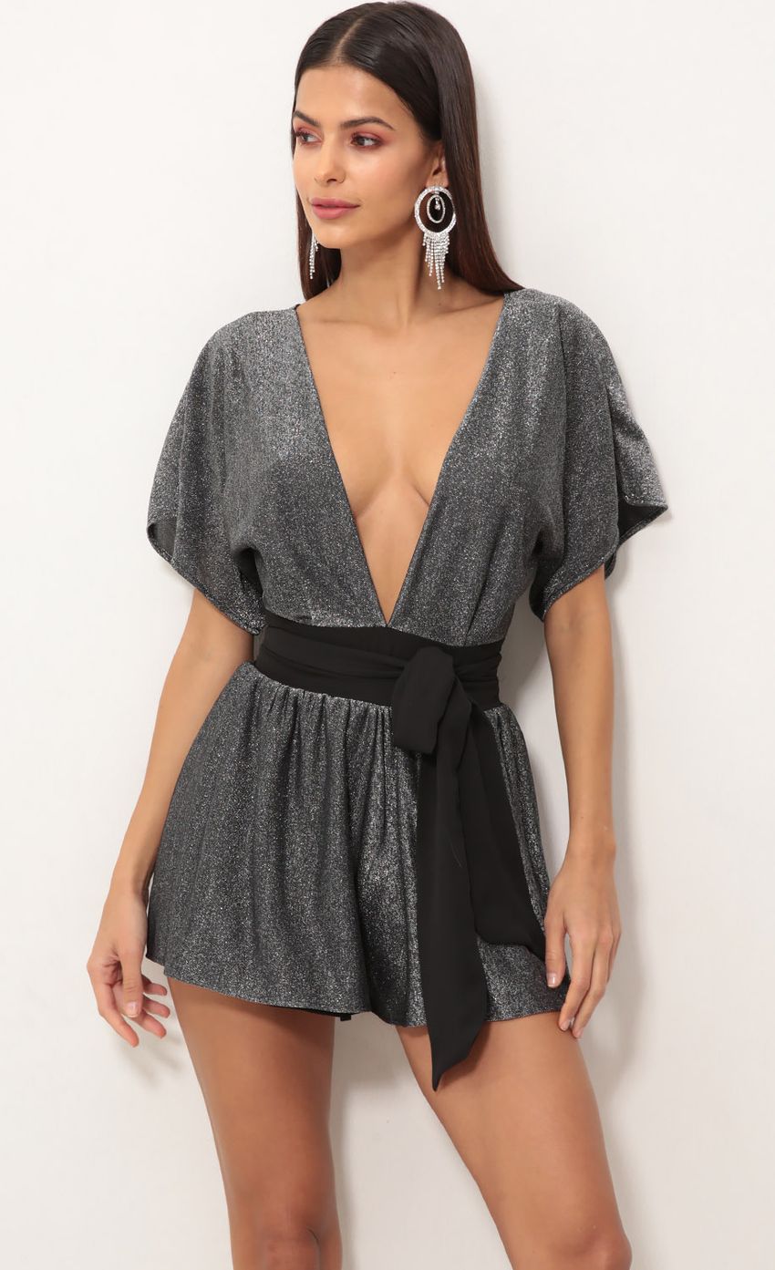 Picture Feeling The Night Romper In Silver. Source: https://media-img.lucyinthesky.com/data/Oct18_2/850xAUTO/0Y5A3769.JPG