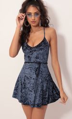 Picture Crushed Velvet A-line Dress In Navy. Source: https://media-img.lucyinthesky.com/data/Oct19_1/150xAUTO/781A8873.JPG