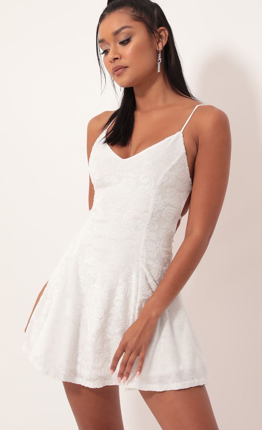 Picture Floral Burnout Velvet A-line Dress In White. Source: https://media-img.lucyinthesky.com/data/Oct19_1/850xAUTO/781A6481.JPG