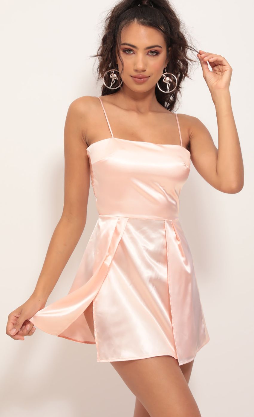 Product image for Gala High Slit Satin Dress in Blush
