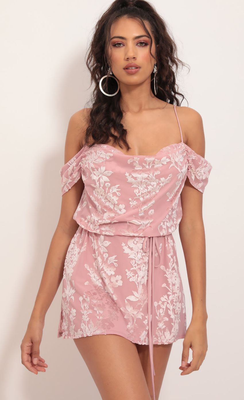 Picture La Bella Floral Velvet Dress In Light Pink. Source: https://media-img.lucyinthesky.com/data/Oct19_1/850xAUTO/781A8697.JPG
