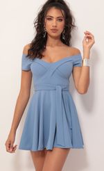 Picture Pleated A-line Dress in Blue. Source: https://media-img.lucyinthesky.com/data/Oct19_2/150xAUTO/781A7872.JPG