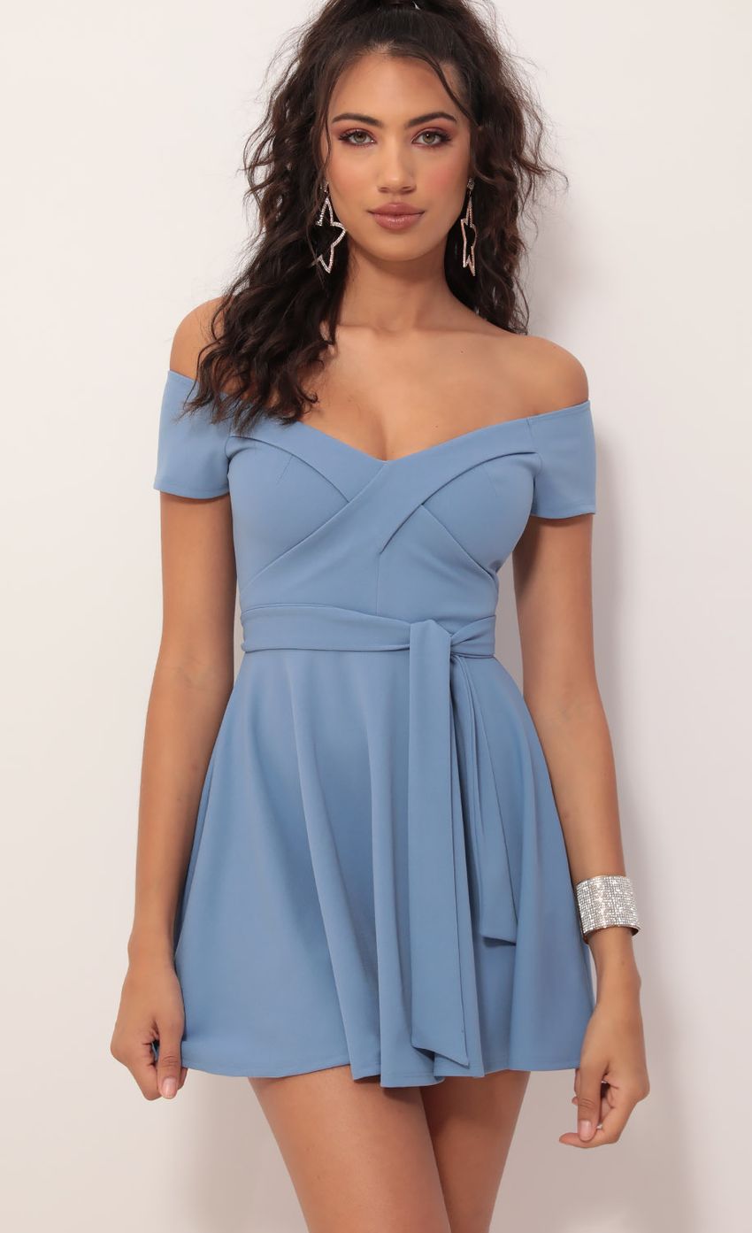 Picture Pleated A-line Dress in Blue. Source: https://media-img.lucyinthesky.com/data/Oct19_2/850xAUTO/781A7867.JPG