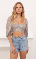 Picture Gold Floral Puff Sleeve Top in Grey. Source: https://media-img.lucyinthesky.com/data/Oct20_1/150xAUTO/1V9A2669_2.JPG