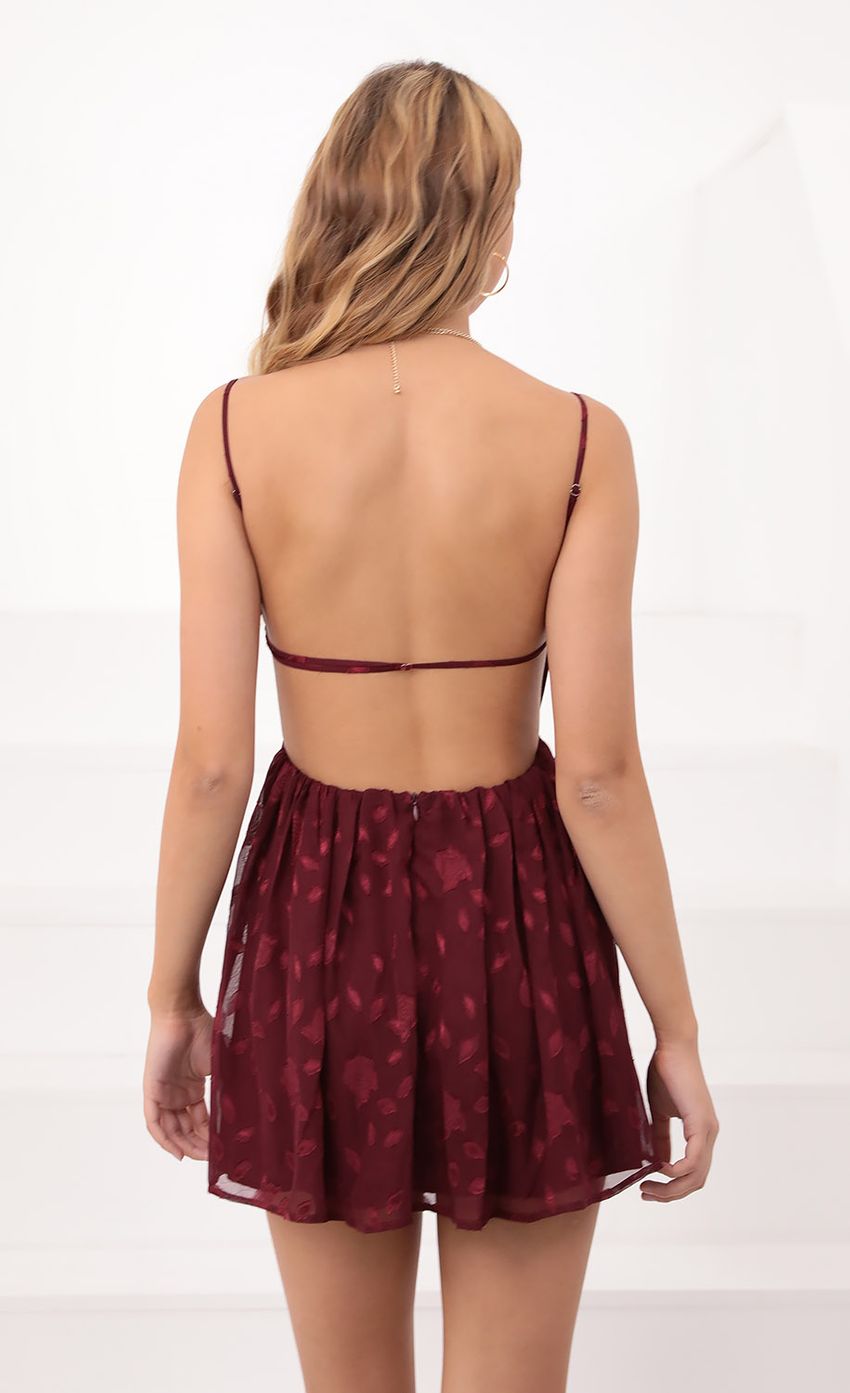 Picture Janey Chiffon A-line Dress in Burgundy Floral. Source: https://media-img.lucyinthesky.com/data/Oct20_1/850xAUTO/781A0850.JPG