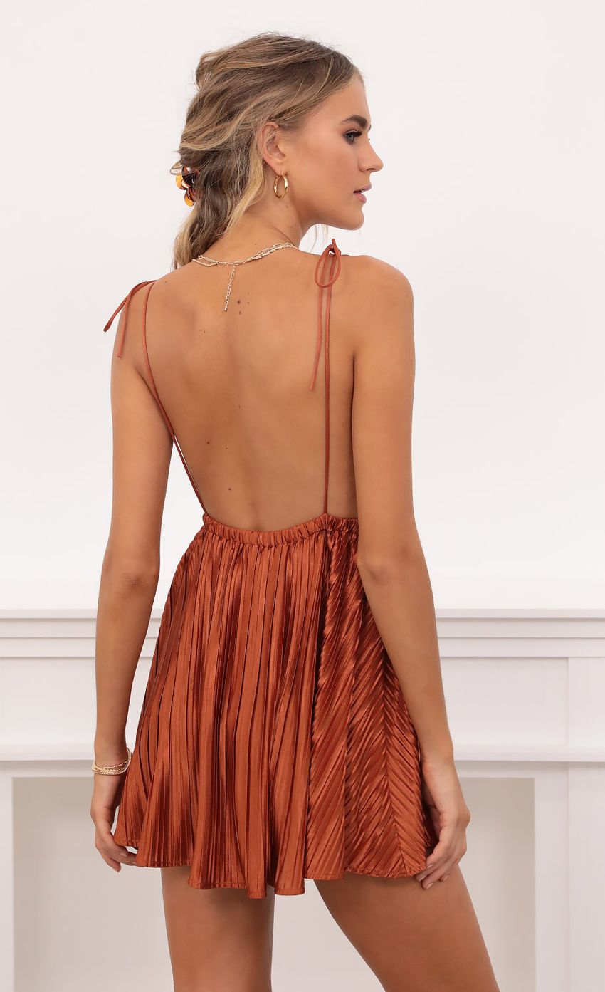 Picture Pleated Shoulder Tie Dress in Rust. Source: https://media-img.lucyinthesky.com/data/Oct20_2/850xAUTO/1V9A6226.JPG