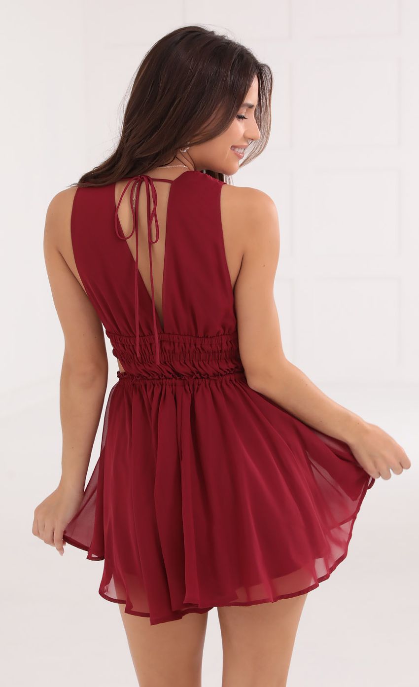 Picture Plunge A-Line Dress in Burgundy. Source: https://media-img.lucyinthesky.com/data/Oct21_1/850xAUTO/1V9A0956.JPG