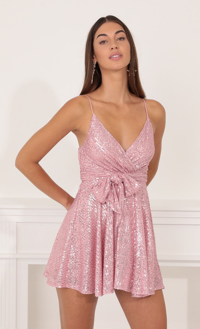 Picture A-Line Dress in Pink Sequin. Source: https://media-img.lucyinthesky.com/data/Oct21_1/850xAUTO/1V9A39612.JPG