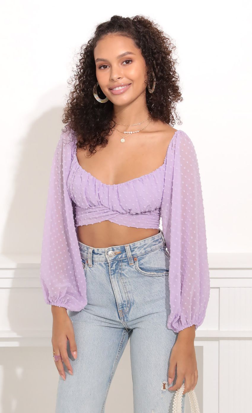 Picture Top in Lavender Polka Dot. Source: https://media-img.lucyinthesky.com/data/Oct21_2/850xAUTO/1V9A7689.JPG