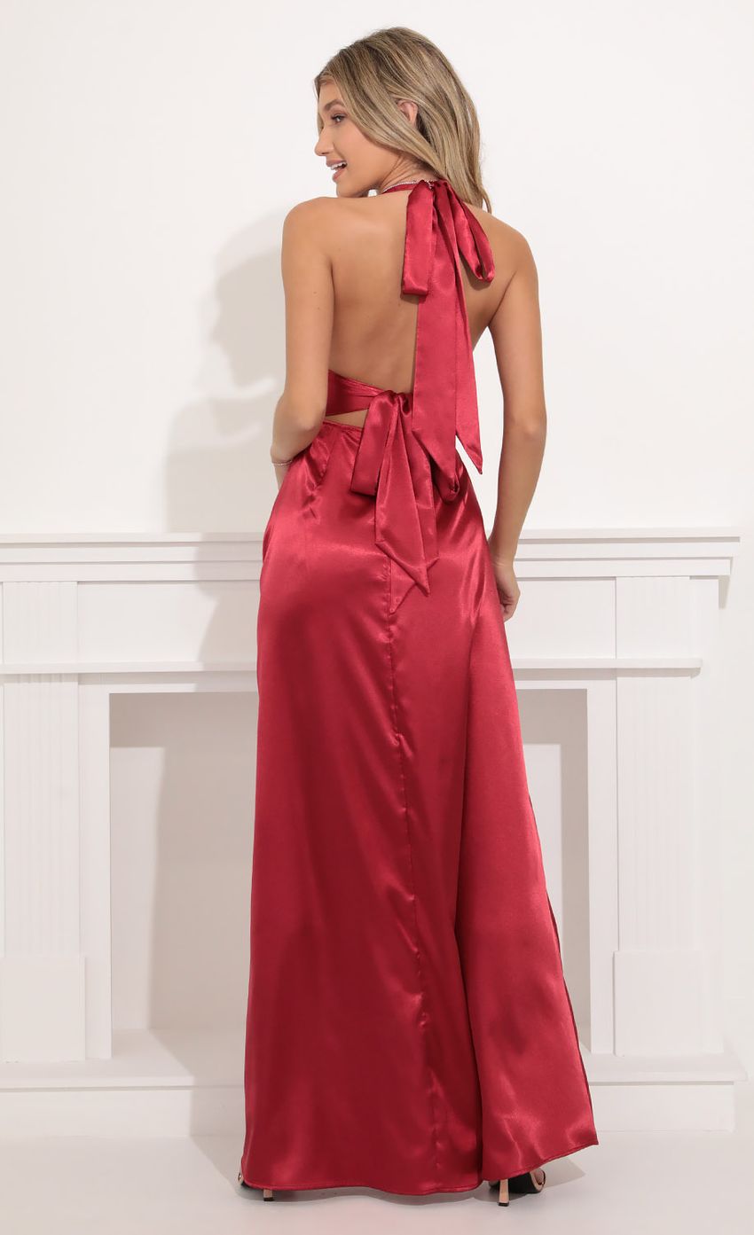 Picture Maxi Satin Dress in Burgundy. Source: https://media-img.lucyinthesky.com/data/Oct21_2/850xAUTO/2V9A0333.JPG