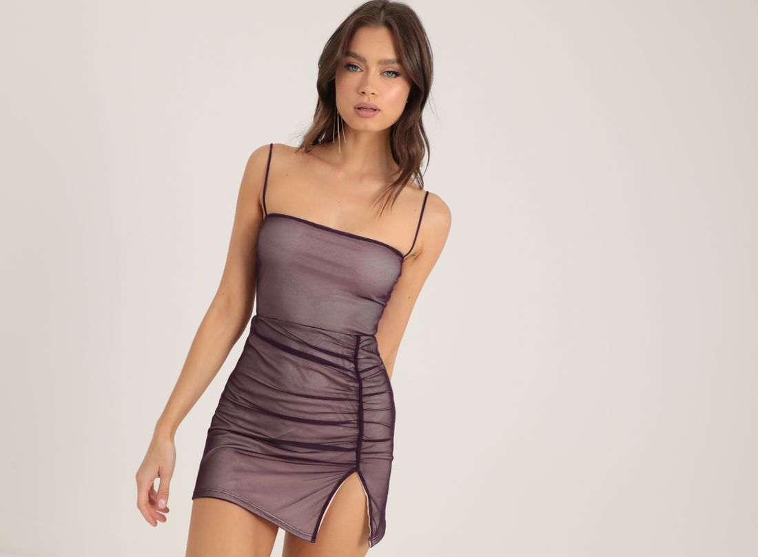 Mesh Bodycon Dress in Purple