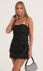 Picture Tulle Sequin Fringe Dress in Black. Source: https://media-img.lucyinthesky.com/data/Oct22/150xAUTO/dde5304c-740c-4c73-bd00-a7fee14db82d.jpg