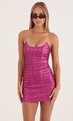 Picture Sequin Off The Shoulder Dress in Pink. Source: https://media-img.lucyinthesky.com/data/Oct22/150xAUTO/e0f6dae1-623a-4744-97af-9bb5ed26e93f.jpg