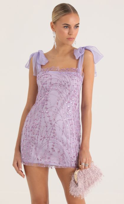 Tulle Sequin Mini Dress in Purple | LUCY IN THE SKY Tulle Sequin Mini Dress in Purple | LUCY IN THE SKY