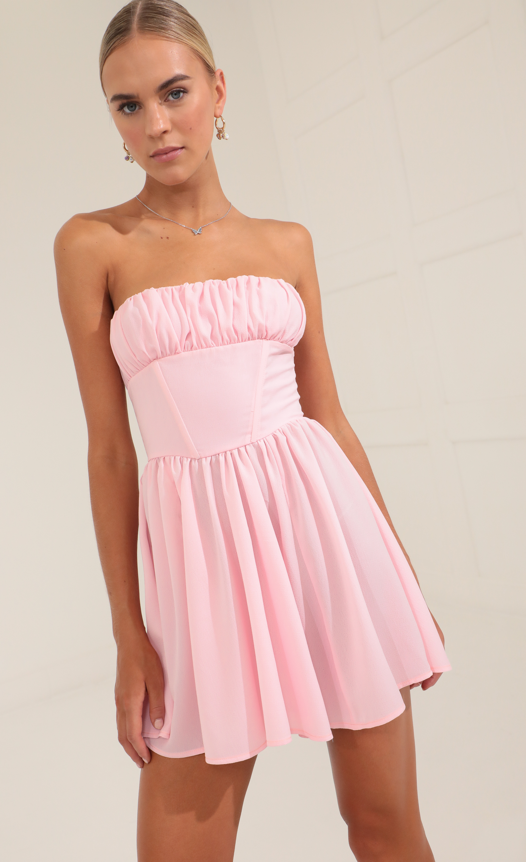 Glinda Crepe Corset Dress in Pink