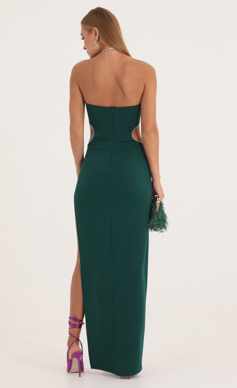 Effy Rhinestone Cutout Maxi Dress in Green