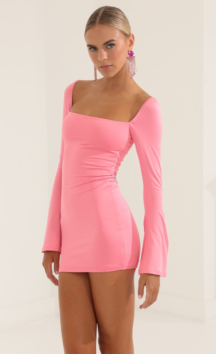 Picture Paola Long Sleeve Bodycon Dress in Pink. Source: https://media-img.lucyinthesky.com/data/Oct22/850xAUTO/00bdcc7a-4a11-4d72-bf76-b458fcbd8382.jpg
