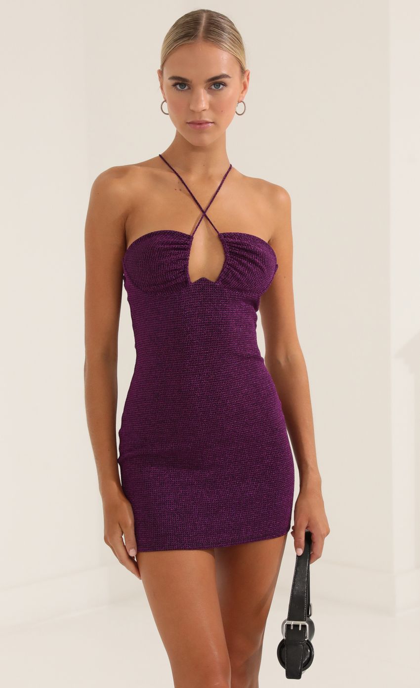 Picture Square Metallic Knit Underwire Bodycon Dress in Purple. Source: https://media-img.lucyinthesky.com/data/Oct22/850xAUTO/060e61f1-104f-438a-9d14-f7bb510fdb29.jpg