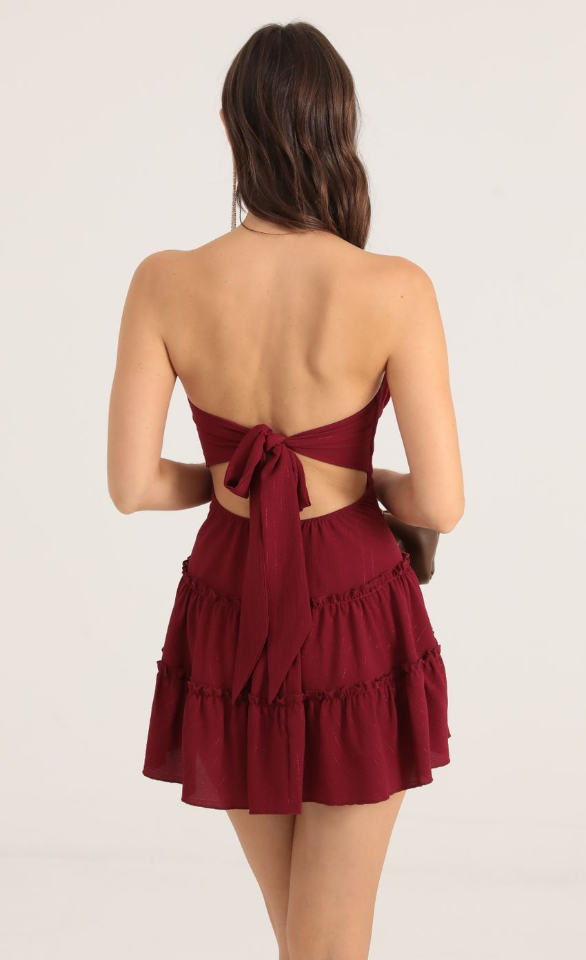 Picture Striped Crepe Strapless Corset Dress in Red. Source: https://media-img.lucyinthesky.com/data/Oct22/850xAUTO/06499be3-5d5e-4dfc-b2be-9ba39c8dec13.jpg