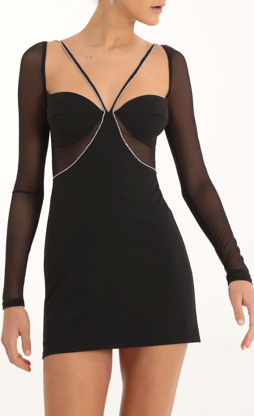 Picture Rhinestone Mesh Cutout Dress in Black. Source: https://media-img.lucyinthesky.com/data/Oct22/850xAUTO/286e2778-440e-4cfb-8279-4cc955f1316f.jpg