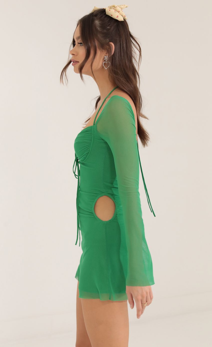 Picture Mesh Cutout Dress in Green. Source: https://media-img.lucyinthesky.com/data/Oct22/850xAUTO/36cd0e6d-5758-4077-9b4f-77493fd39f5d.jpg