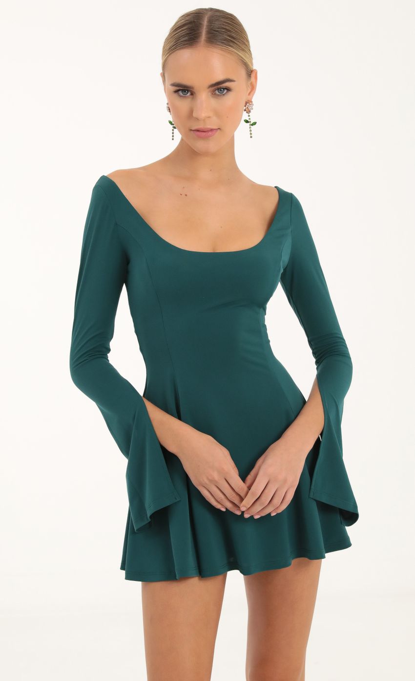 Picture Rhinestone Flare Dress in Green. Source: https://media-img.lucyinthesky.com/data/Oct22/850xAUTO/46a56ee0-7372-4306-9a00-619dfecf0e09.jpg