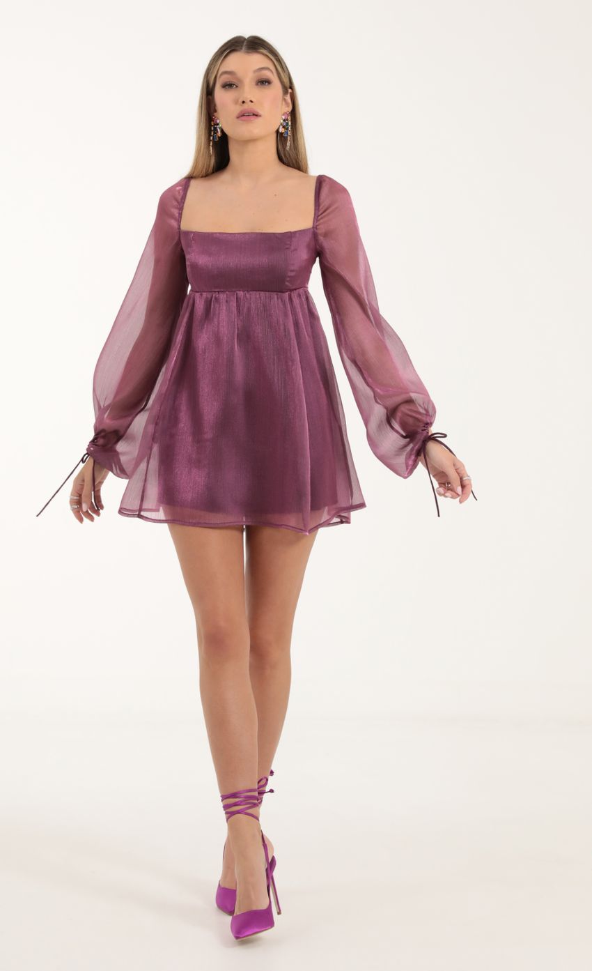 Picture Crinkle Long Sleeve Baby Doll Dress in Purple. Source: https://media-img.lucyinthesky.com/data/Oct22/850xAUTO/5061d557-525c-4407-8ea1-65731b474648.jpg