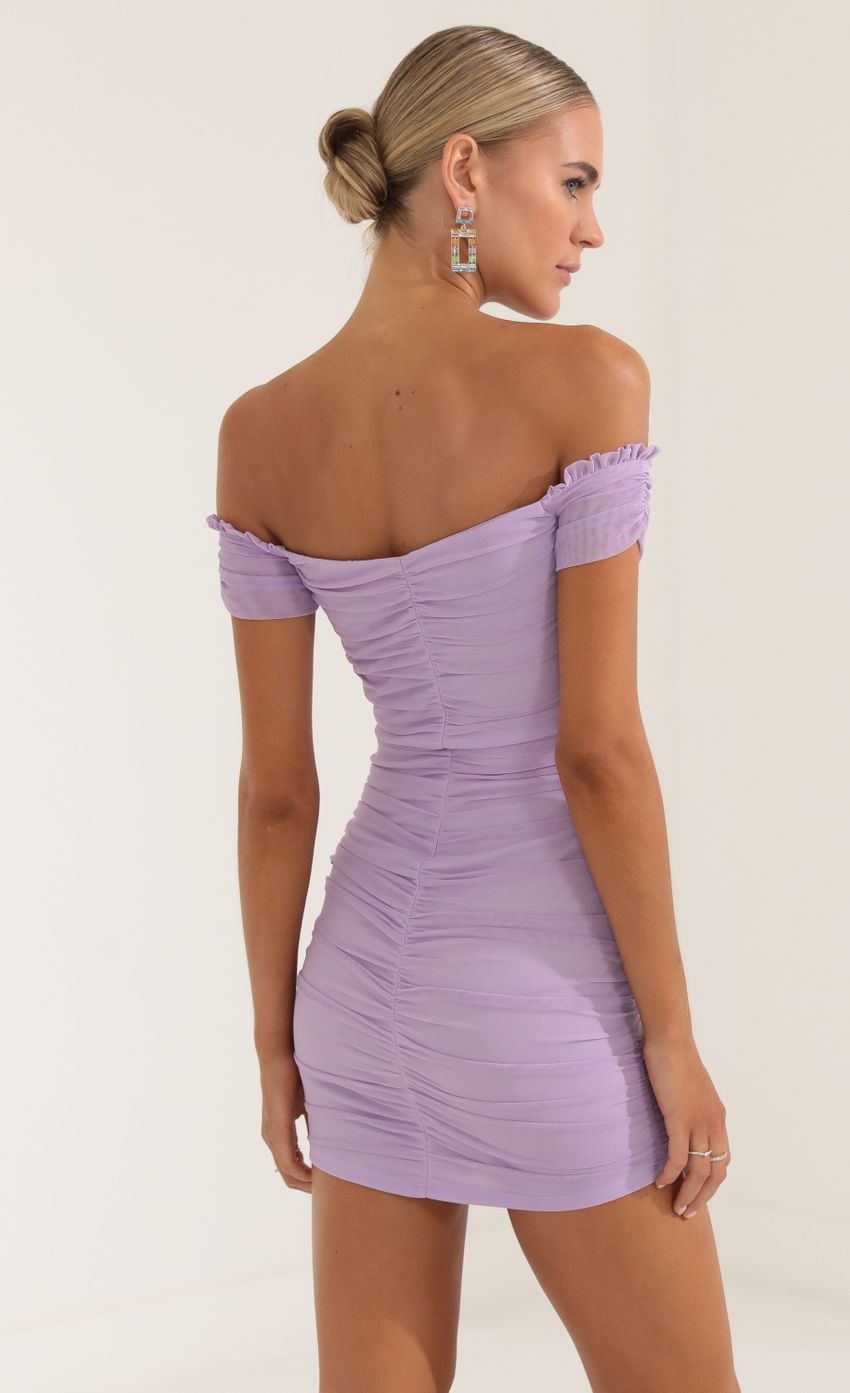 Picture Mesh Off The Shoulder Dress in Purple. Source: https://media-img.lucyinthesky.com/data/Oct22/850xAUTO/725bfdd0-6d73-4836-8ea4-7262c42f9853.jpg