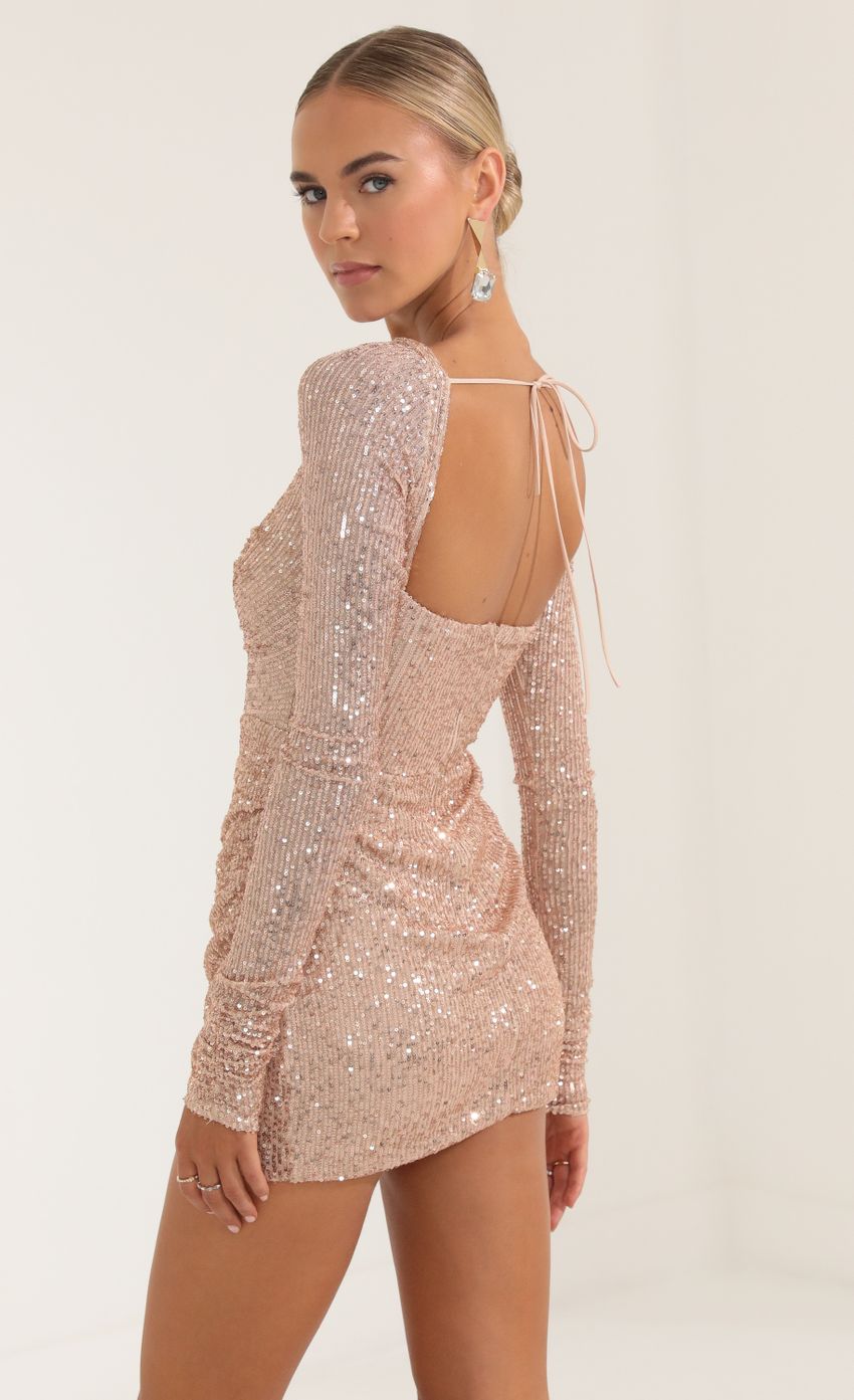 Picture Mesh Sequin Long Sleeve Dress in Champagne. Source: https://media-img.lucyinthesky.com/data/Oct22/850xAUTO/736cb9b7-8762-4fb9-a3d6-8961add950b0.jpg