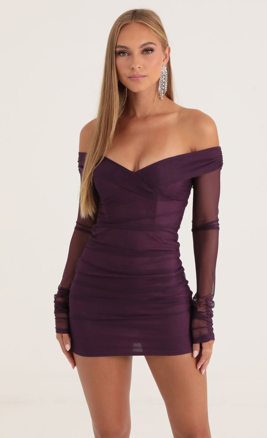 Picture Polina Mesh Long Sleeve Dress in Purple. Source: https://media-img.lucyinthesky.com/data/Oct22/850xAUTO/8e5c0689-b725-424b-8878-e0547ce09457.jpg