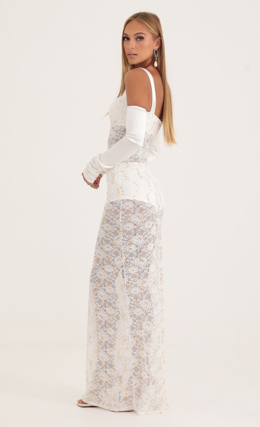 Picture Lidiya Sequin Lace Maxi Three Piece Set in White. Source: https://media-img.lucyinthesky.com/data/Oct22/850xAUTO/92da10a1-72f2-4181-ba50-d980409c483e.jpg
