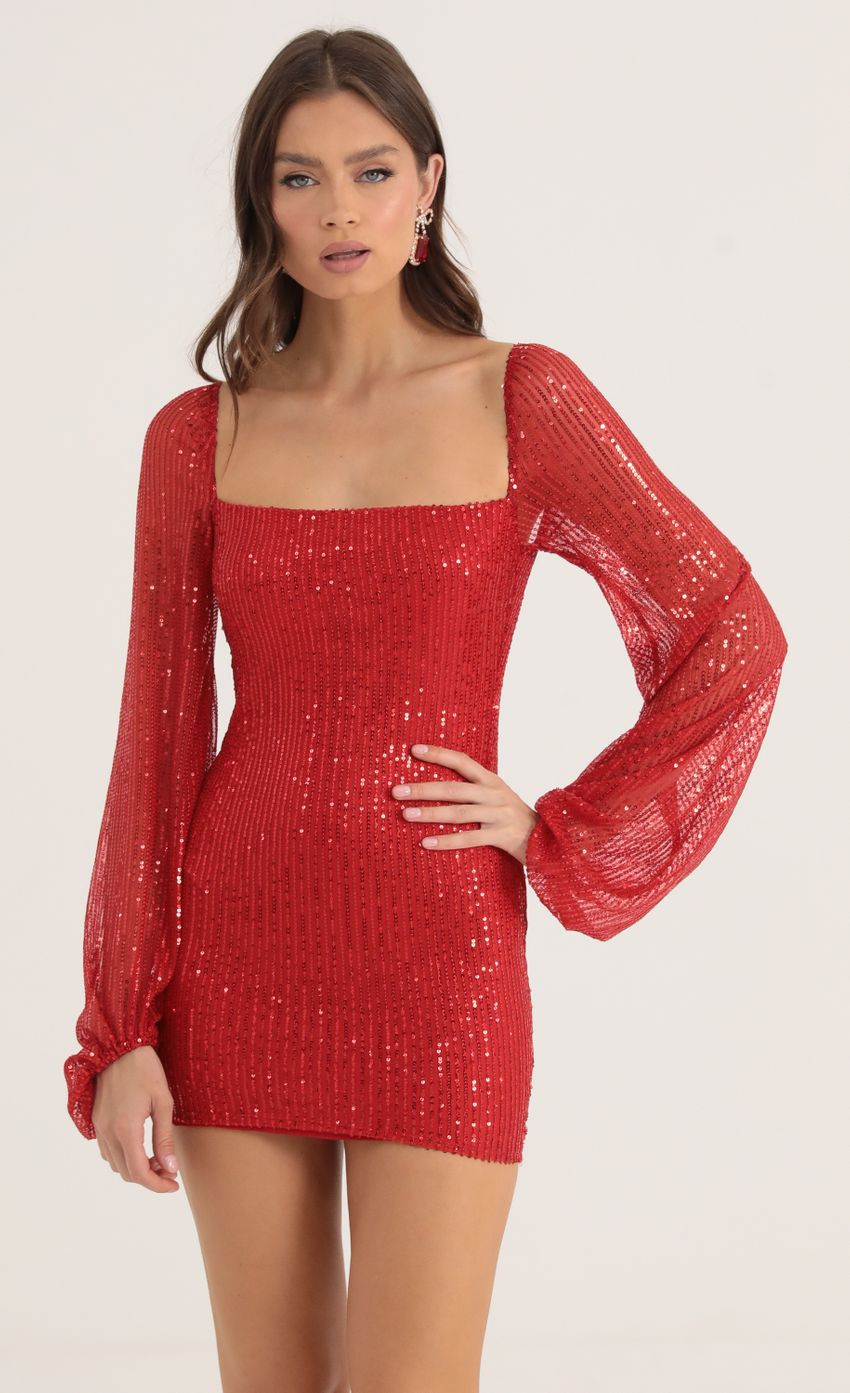 Picture Sequin Open Back Long Sleeve Dress in Red. Source: https://media-img.lucyinthesky.com/data/Oct22/850xAUTO/9ce7f5f5-d08c-445b-8524-ac7ea52588df.jpg