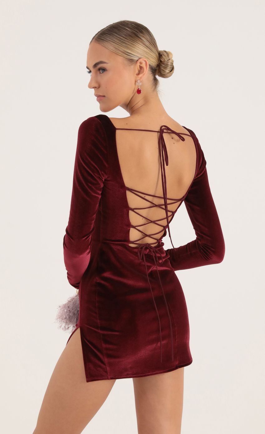 Picture Velvet Long Sleeve Corset Dress in Red. Source: https://media-img.lucyinthesky.com/data/Oct22/850xAUTO/a587ee85-dbba-470b-98e3-73acdcff24d7.jpg
