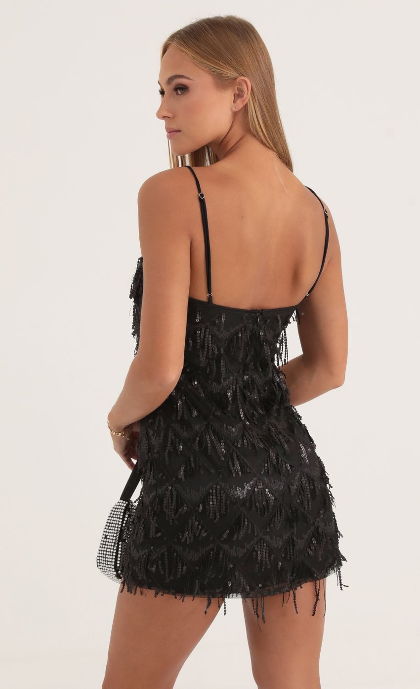 Picture Tulle Sequin Fringe Dress in Black. Source: https://media-img.lucyinthesky.com/data/Oct22/850xAUTO/b8692151-3c79-4849-88e1-b3ca7ce9cf98.jpg