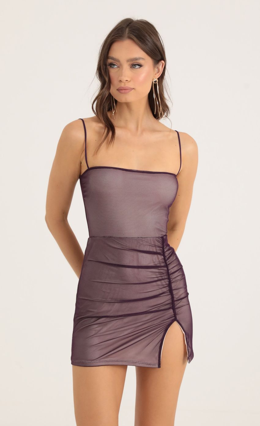 Picture Mesh Bodycon Dress in Purple. Source: https://media-img.lucyinthesky.com/data/Oct22/850xAUTO/c5e27044-bfe3-4bde-ad87-a26b432d373d.jpg