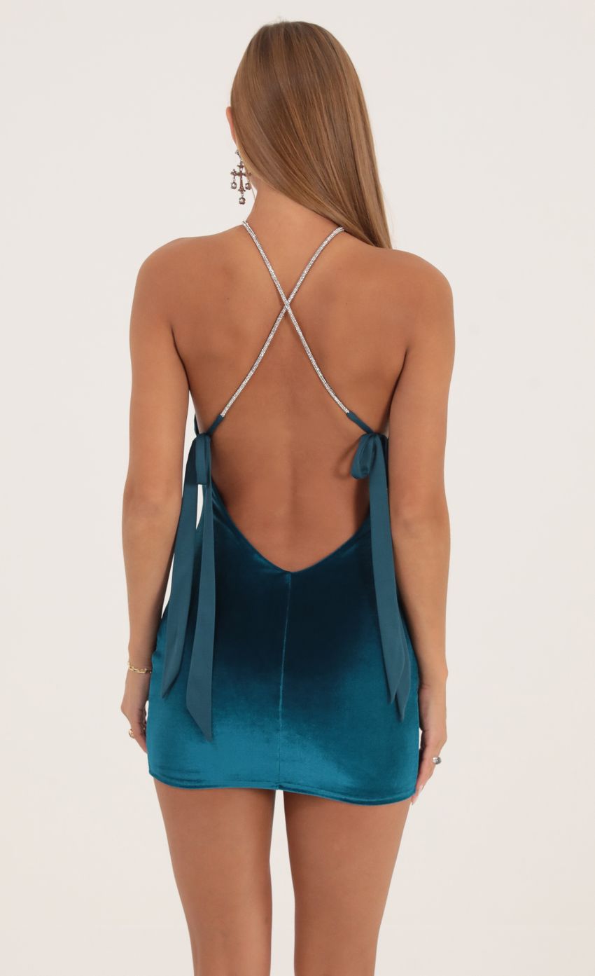 Picture Velvet Halter Dress in Turquoise. Source: https://media-img.lucyinthesky.com/data/Oct22/850xAUTO/cc12fae2-7b0f-416a-89d6-8b735947bb1a.jpg