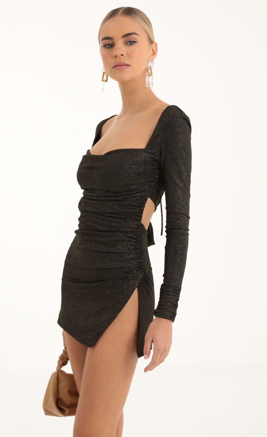Picture Glitter Long Sleeve Side Slit Dress in Black. Source: https://media-img.lucyinthesky.com/data/Oct22/850xAUTO/ceb7e581-79d6-4675-afc5-7fb500404bb6.jpg