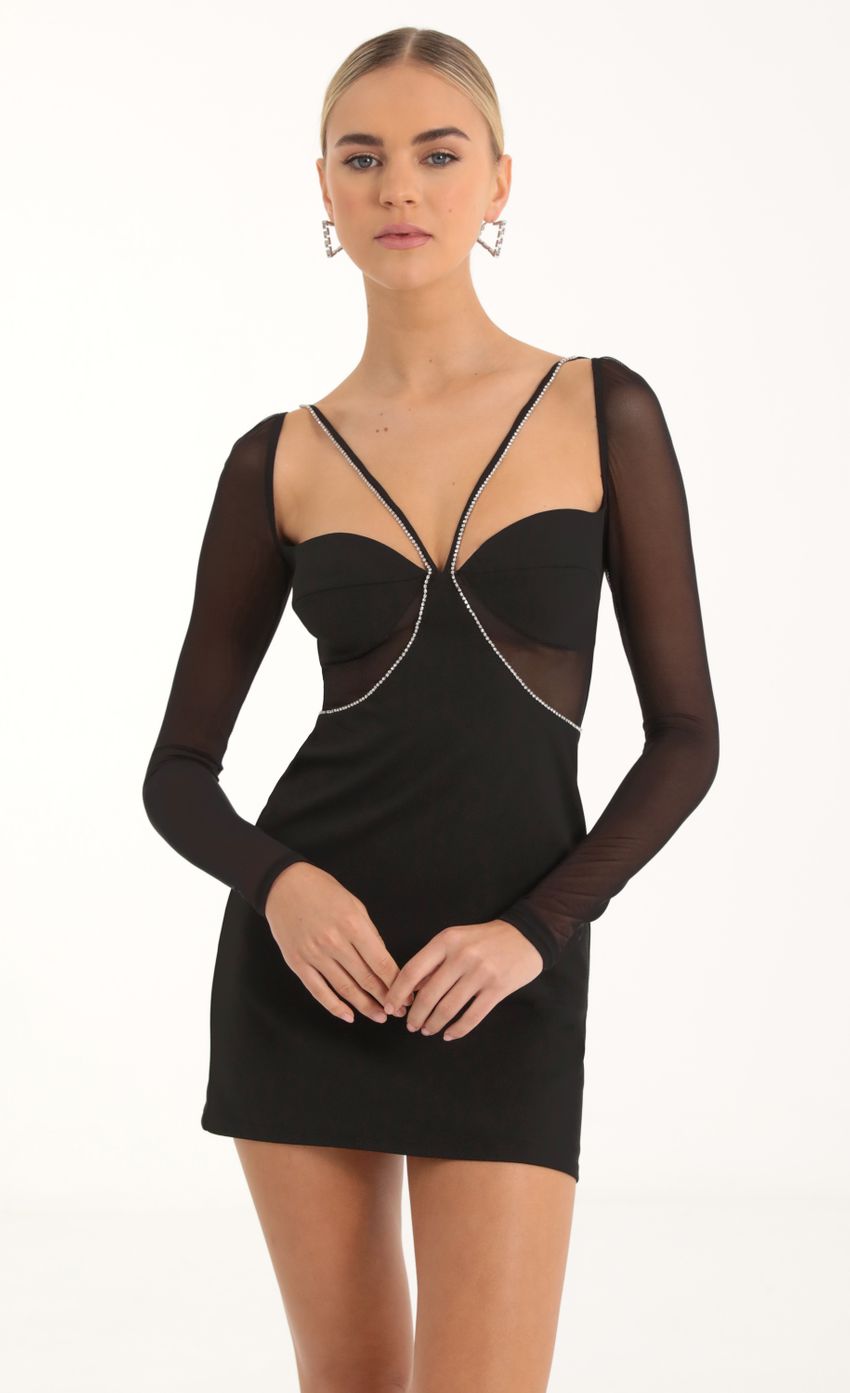 Picture Rhinestone Mesh Cutout Dress in Black. Source: https://media-img.lucyinthesky.com/data/Oct22/850xAUTO/d21a0802-2105-4a56-8941-e0d9d886d281.jpg