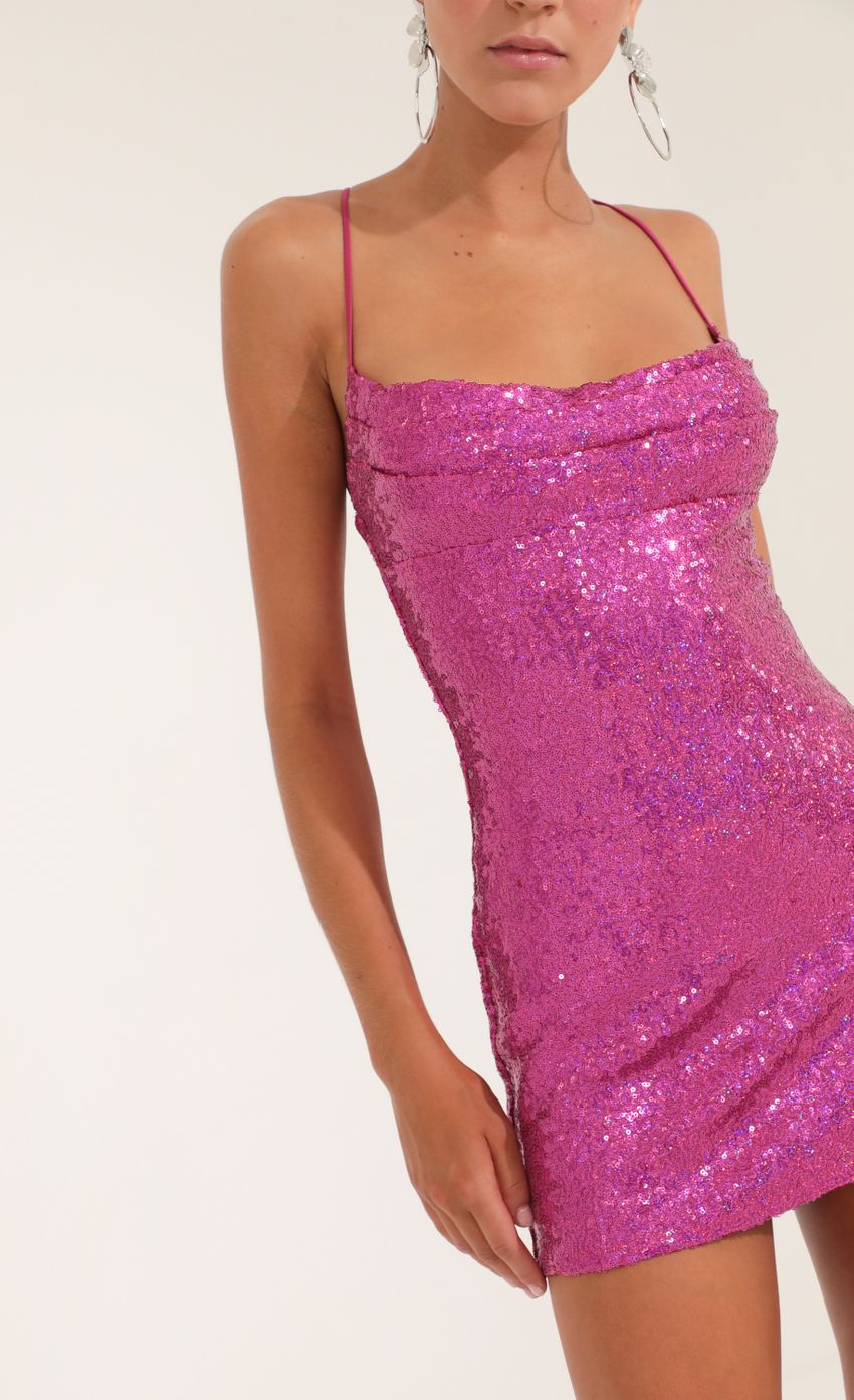 Picture Sequin Side Slit Dress in Pink. Source: https://media-img.lucyinthesky.com/data/Oct22/850xAUTO/d4edc0e7-b870-440c-9d58-33d0a11a695d.jpg