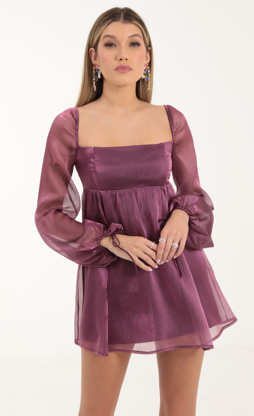 Picture Crinkle Long Sleeve Baby Doll Dress in Purple. Source: https://media-img.lucyinthesky.com/data/Oct22/850xAUTO/db9c4296-660c-4c9d-9467-9c74c6cd1ed7.jpg